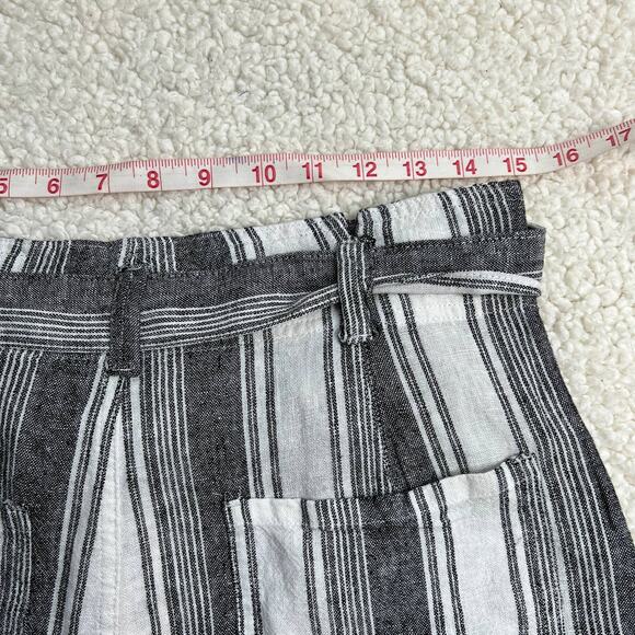 Mauby Stony Black White Stripe Linen Blend High Rise Short Large - Picture 8 of 10